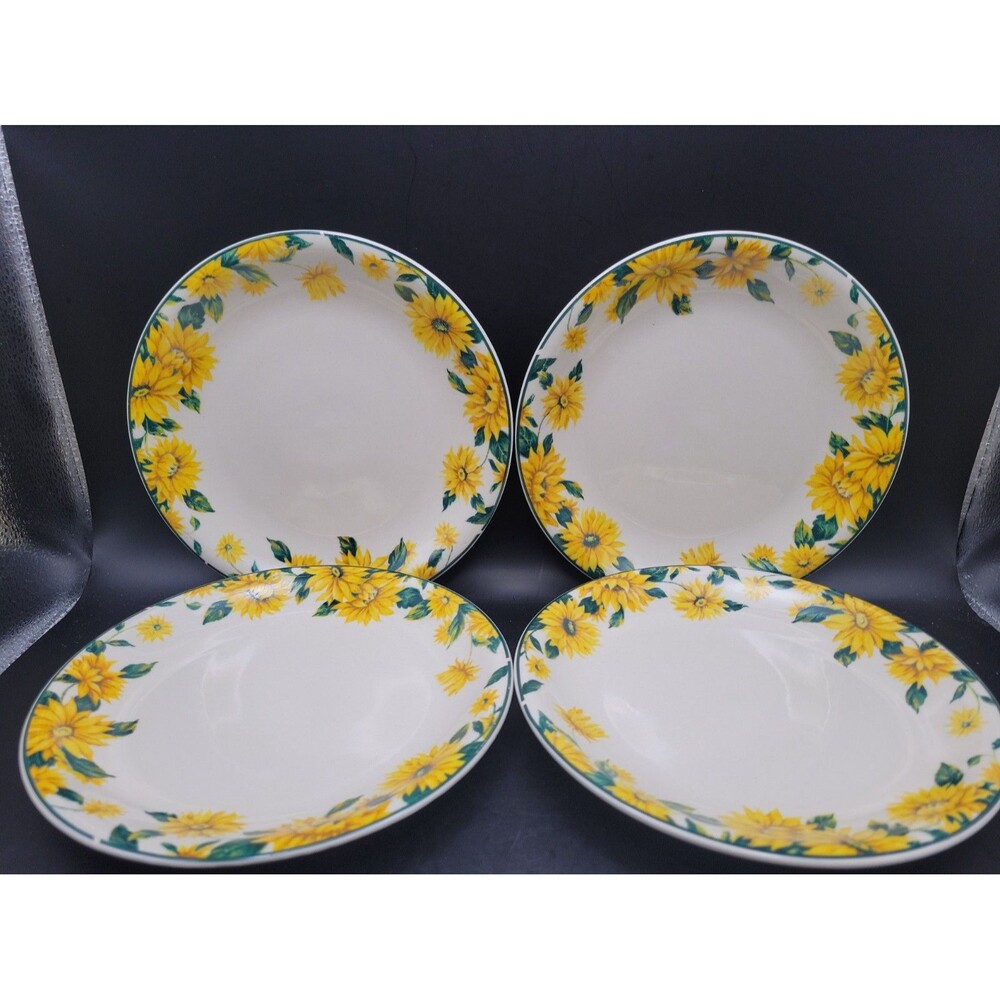 🌻4 Set THOMSON POTTERY STONEWARE SUNFLOWER 7.5" SALAD PLATES🌻
